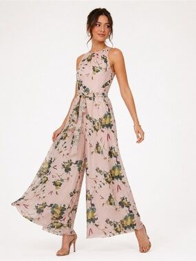 Adrianna Papell Floral Organza Wide Leg Jumpsuit Sleeveless Size 4 NWT